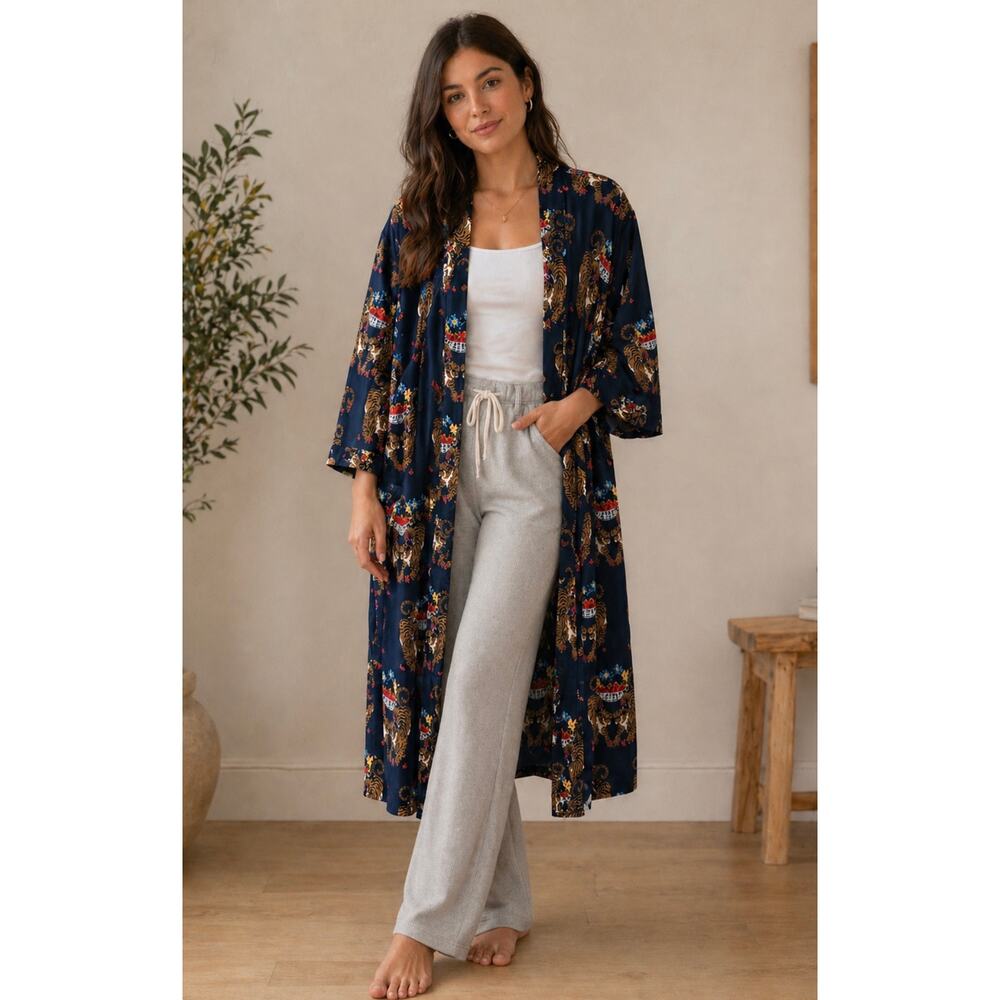 MARY MARSHMALLOW‎ Tiger Print Long Kimono Robe Multi Size One Size